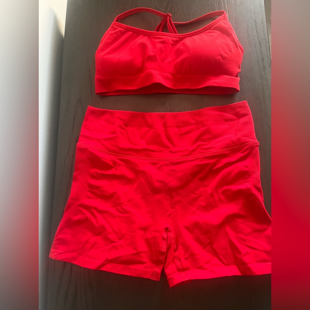 Fabletics Red Sports Bra and Shorts Set